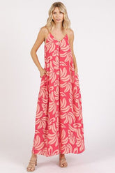 Mittoshop Printed V-Neck Maxi Cami Dress with Pockets OutfitFlow